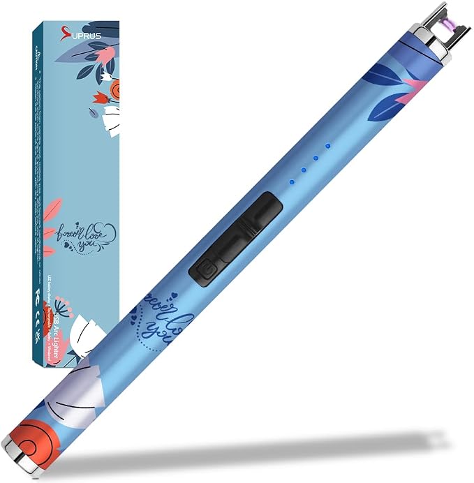 SUPRUS Candle Arc USB Type C Lighter Electric Lighter with Upgraded LED Battery Display Safety Switch Rechargeable Flameless Plasma Windproof Portable for Mother‘s Day (Blue)