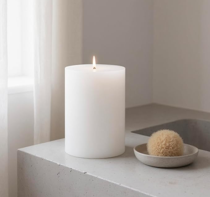 Mister Candle Unscented 4"x6" White Pillar Candle, Solid Color, Cotton Wick, Dripless & Smokeless, Premium Wax Candle for Home Decor, Handmade, 120 Hour Burn Time