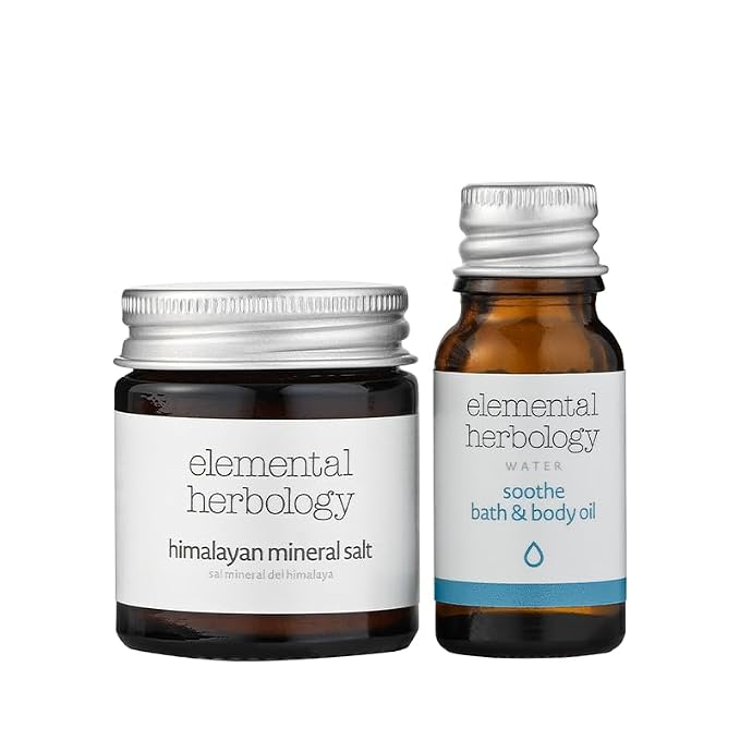Elemental Herbology Soothe Turndown Experience Bath & Body Travel Set – Soothe Bath & Body Oil & Himalayan Mineral Bath Salt – Relaxing Aromatherapy Spa Gift Set, Travel Size