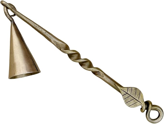 Living Ideas Hand Forged Leaf Candle Snuffer Iron Handmade Medieval Candle Snuffer Blacksmith Candle Extinguisher Gift for Candle Lovers Classic Look Antique Brass Finish Wick Candlesnuffers