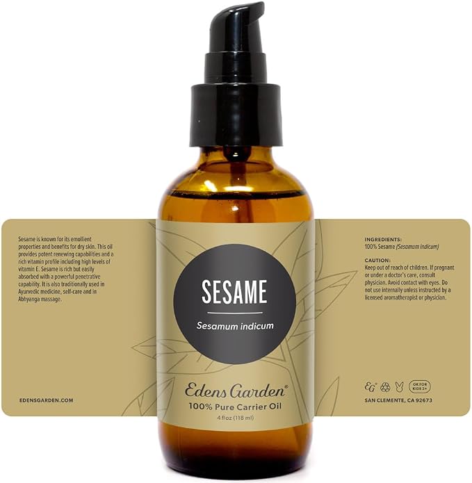 Edens Garden Sesame Carrier Oil- 100% Pure Premium Cold Pressed & Hexane Free, Natural Moisturizer for Face, Skin, Body, Hair & Nails, Massage, Oil Pulling, Diluting Essential Oils 118 ml (4 fl oz)