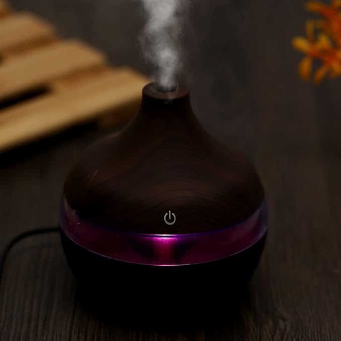 Omabeta Portable Mini Humidifier, 300ml Small Cool Mist Humidifiers, Wood Grain LED USB Color-changing Humidifier, Oil Diffuser with Colorful Night Light Mist Maker for Office Car Home, Super Quiet
