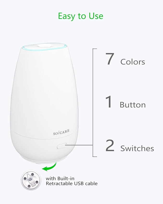 Diffuser,USB Plug-in Car Portable Aromatherapy Diffuser,Essential Oils for Diffusers with 7 Colors Lights 2 Switch Mode Waterless Auto Off for Car Home Office Room (White)