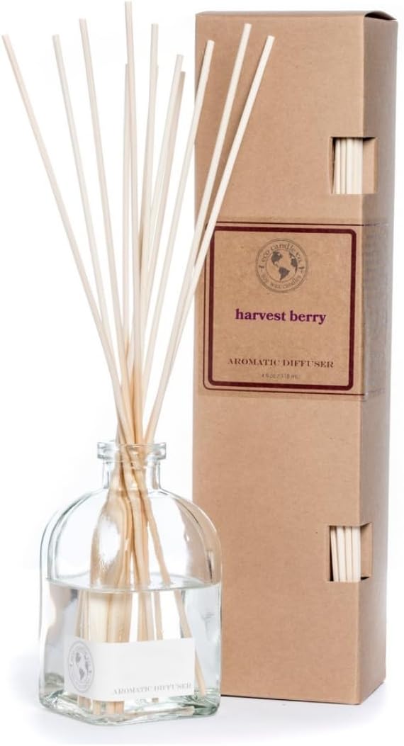 ECO CANDLE CO. Reed Diffuser Set, Harvest Berry, 4 oz. -Scents of Berries, Spices & Syrup Over Golden Waffles, Premium Phthalate Free Fragrance & Essential Oil Blends, Clear Glass, 12 Reed Sticks