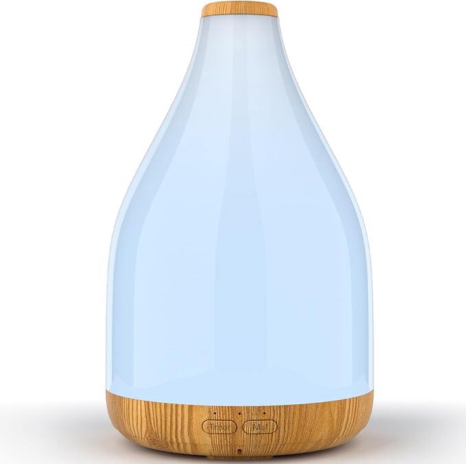 Large Essential Oil Diffuser for Home, Drop-Shape Aroma Diffusers 300ML for Aromatherapy, Air Scent Fresh, Ultrasonic Cool Mist Humidifier & LED Light, 1-3-6H Timer Auto Shut-Off, Brown