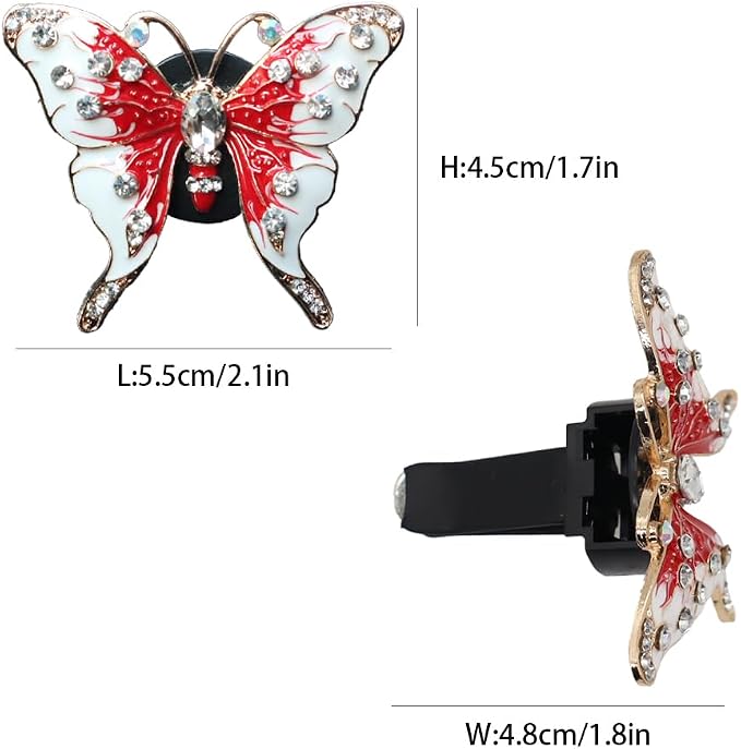 ORIESSE 2pcs Red Butterfly Car Air Freshener Vent Clips Bling Car Accessories for Women Refillable Scents Diffusers