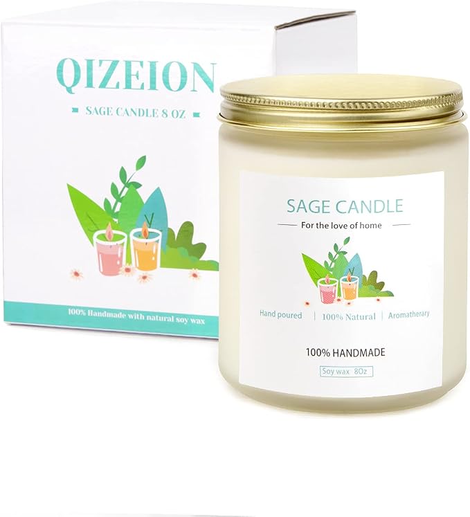 Sage Candle for Cleansing House, 8Oz 45 Hrs Soy Wax Sage Scented Candles for Home Scented Candle, for House Energy Cleansing, Banishing Negative Energy, Purification and Healing,Women Gifts