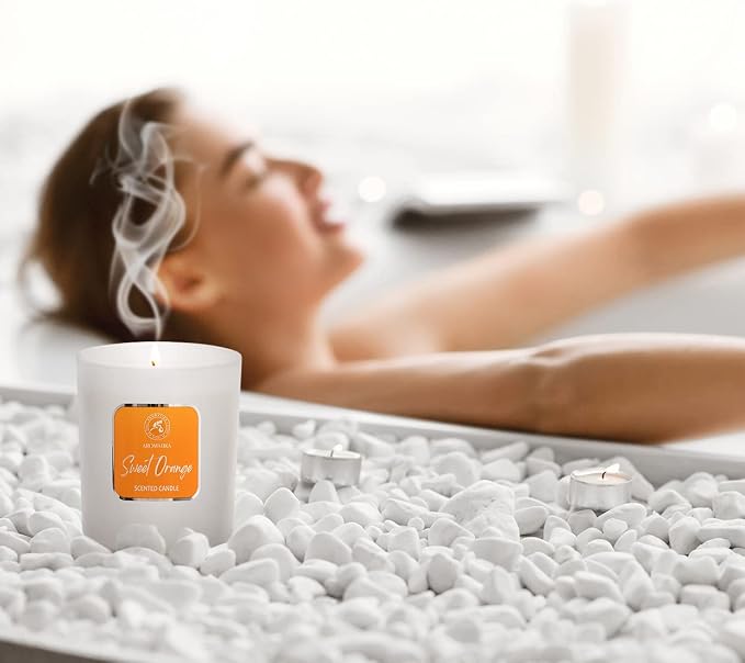 Sweet Orange Essential Oil Aromatherapy Soywax Candle - Up to 45 Hours Burn Time - Glass Candle Gift - Luxury and Sensual Soy Wax Candle