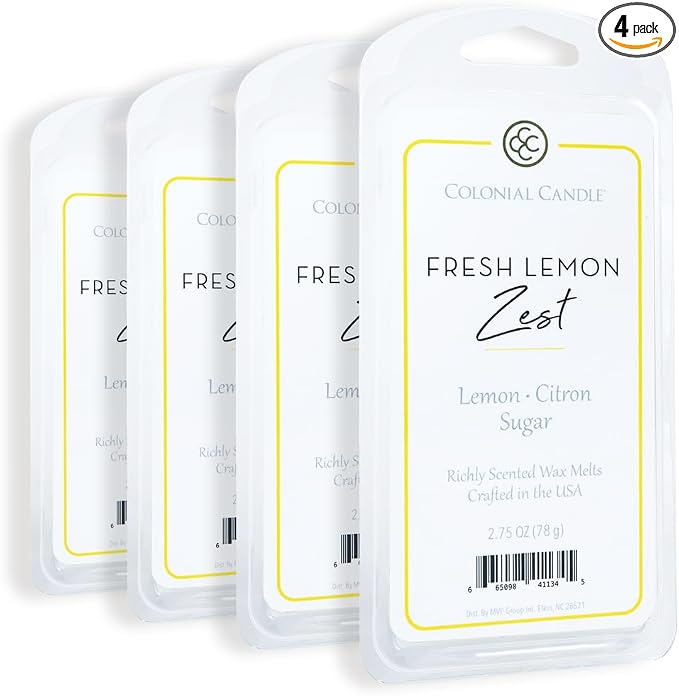 Colonial Candle Fresh Lemon Zest Scented Wax Melts, Wax Melt Warmer Cubes, Long Lasting Scented Wax Warmer Cubes, 4 Pack, 6 Cubes Each - Made in The USA