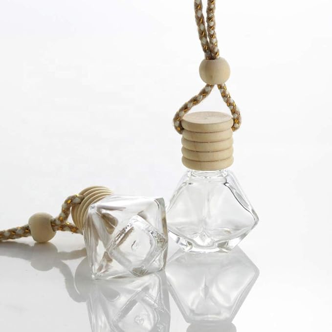 10 Packs Car Hanging Diffuser Empty Glass Perfume Bottles Air Freshener Diffuser Bottle Pendant Oil Fragrance Aromatherapy Bottle Ornament Decor (diamond)