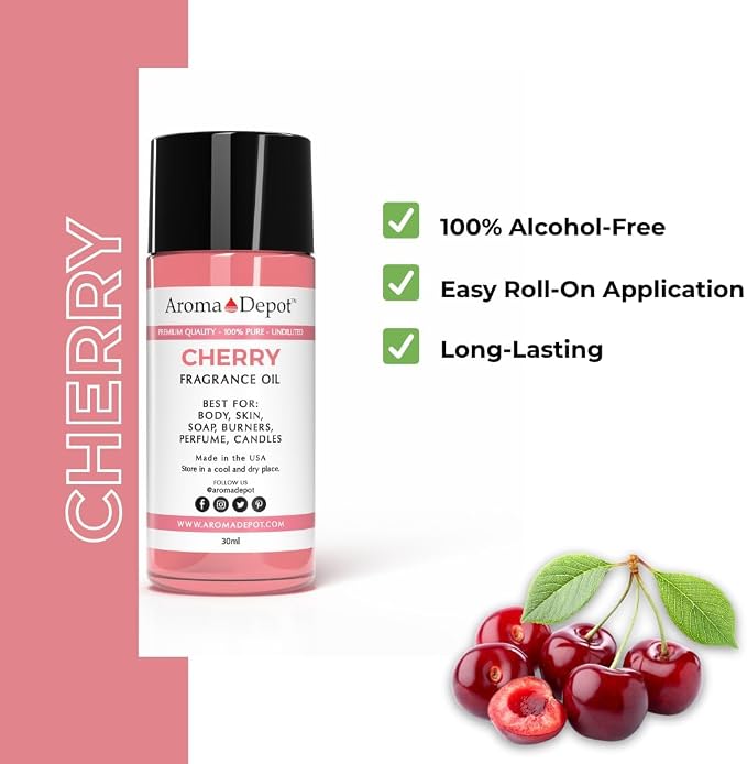 Aroma Depot 1 fl oz Cherry Fragrance Oil for Candles, Soap Making, Wax Melts, Diffusers, Body Oil Blends & Incense