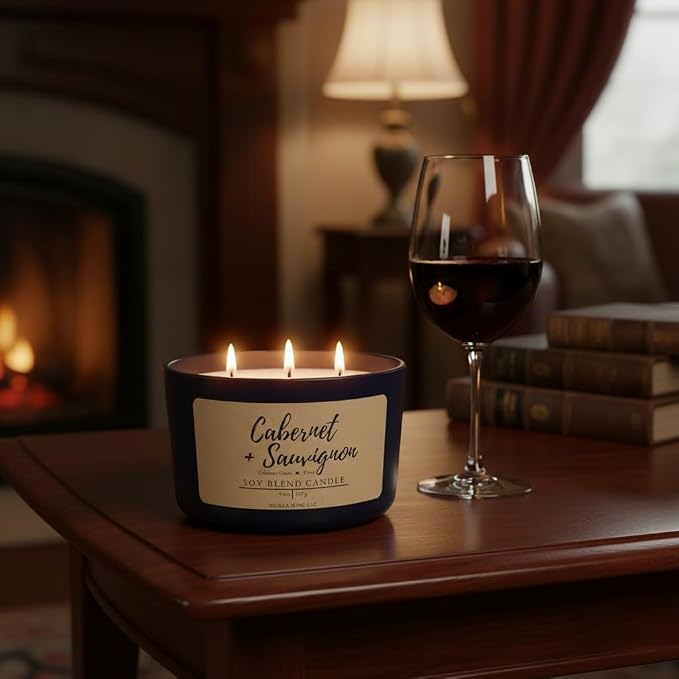Wicks & Wine Soy Blend 3-Wick Cotton CORE Candle 14oz (Cabernet Sauvignon)