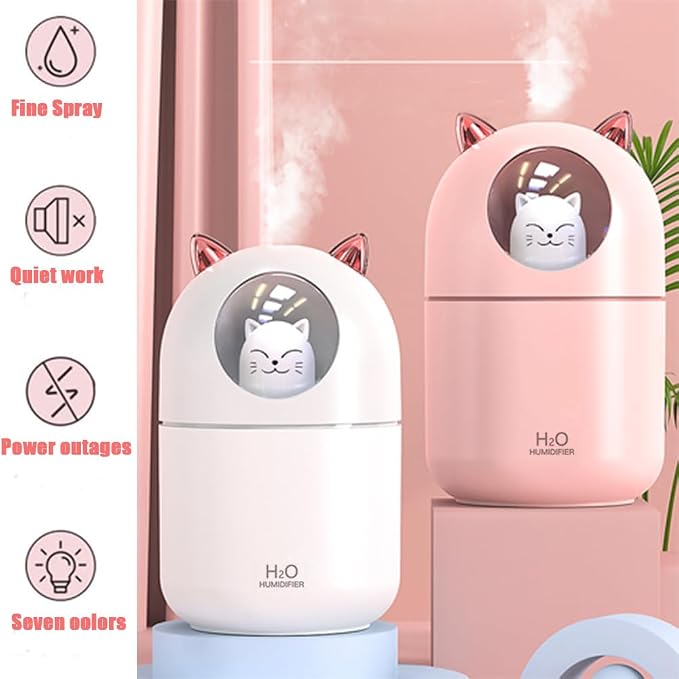 Portable Small Humidifier, YIMIKE 300ml Mini Cool Mist Humidifier with Night Light, USB Personal Humidifier Auto Shut-Off, Ultra-Quiet, 2 Spray Modes, Suitable for Home Office Travel (Pink)