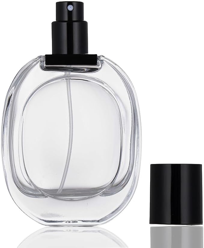 Refillable Perfume Spray Bottle 50ml/ 1.7oz Empty Glass Travel Perfume Atomizer, Replacement Perfume Dispenser for Women Men (Black Transparent)
