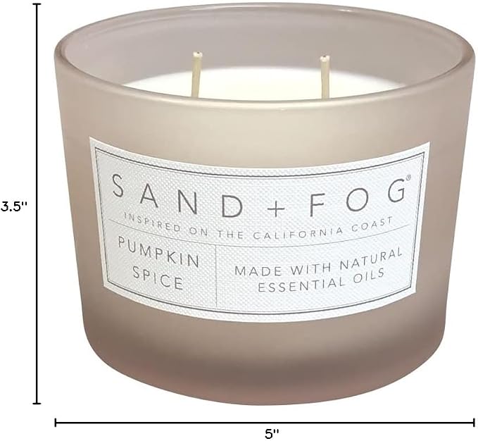 Sand + Fog Scented Candle - Pumpkin Spice – Additional Scents and Sizes – 100% Cotton Lead-Free Wick - Luxury Air Freshening Jar Candles - Perfect Home Decor – 12oz