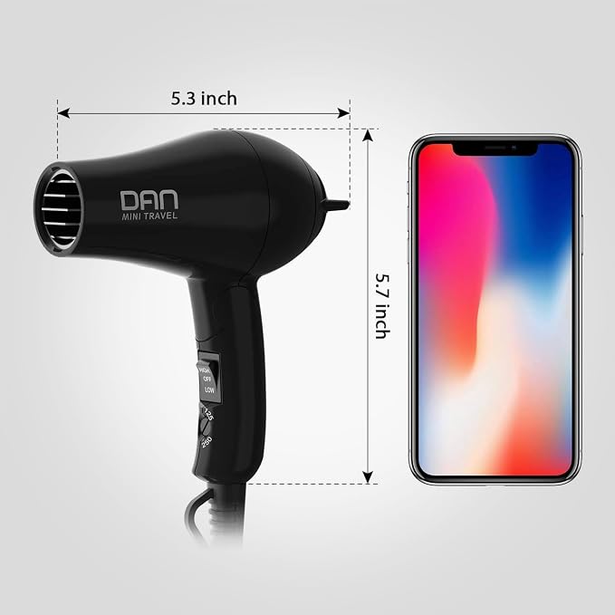 DAN Technology Auto Dual Voltage Hair Dryer,Hair Blow Dryer,Folding hairdryer for Travel,Small Blower with Multi-Function Plug Adapter,Compact Hair Dryer with Diffuser & Concentrator