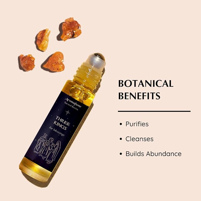 Three Kings Resin Essential Oil Roll-On | 1 x 10ml / 0.33 fl oz by Aromafume| Ideal for Spirituality & Rituals | Made with Pure Boswellia, Serrta & Natural extracts | Non-Alcoholic, Non-Toxic & Vegan