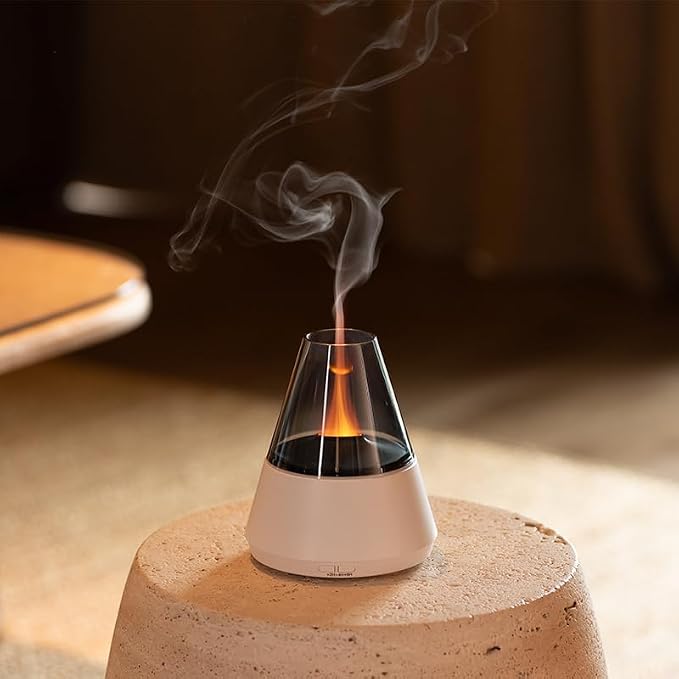 Ultrasonic Aroma Diffuser with Simulated Flame, 150ml, Timer and Auto-Off, LED Ambient Light (White)