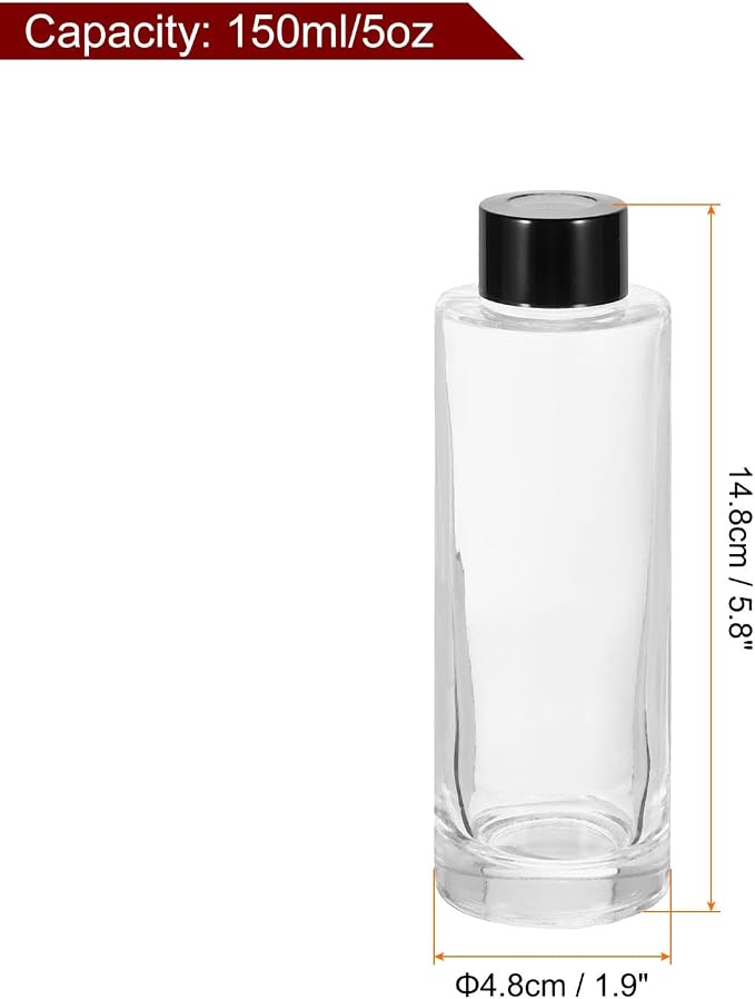 HARFINGTON 150ml/5oz Empty Glass Diffuser Bottle 5.8" x 1.9" Refillable Fragrance Accessories Aromatherapy Jar Container for Replacement Reed Diffuser DIY Home Bathroom Transparent