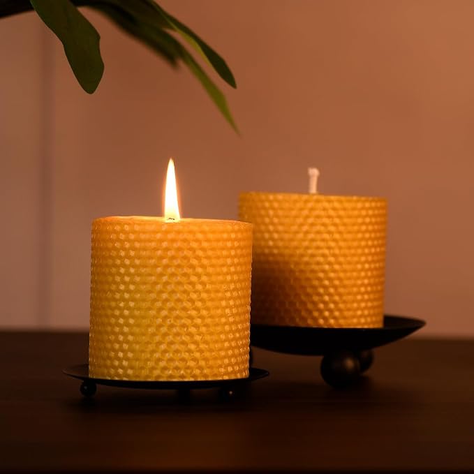 DEYBBY 3×3 in Beeswax Pillar Candle - Handmade Pure Organic Beeswax Honeycomb Rolled Candle for Home Study Decor Housewarming GFT