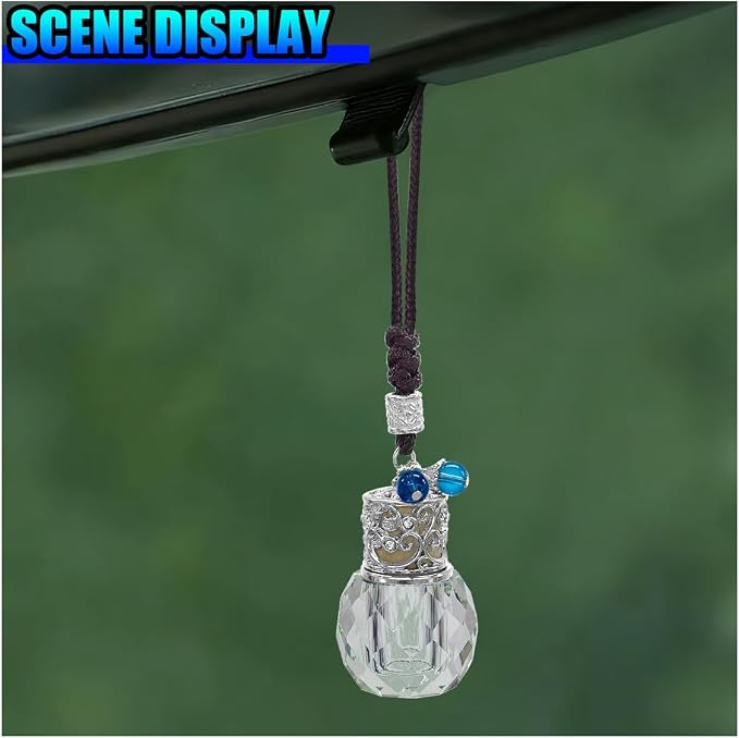 Hanging Car Essential Oil Diffuser Bottle, Crystal Pineapple Car Rear View Mirror Charm, 8 ml Empty Glass Bottle Pendant, Elegant Auto Interior Decoration Accessories (Pineapple)