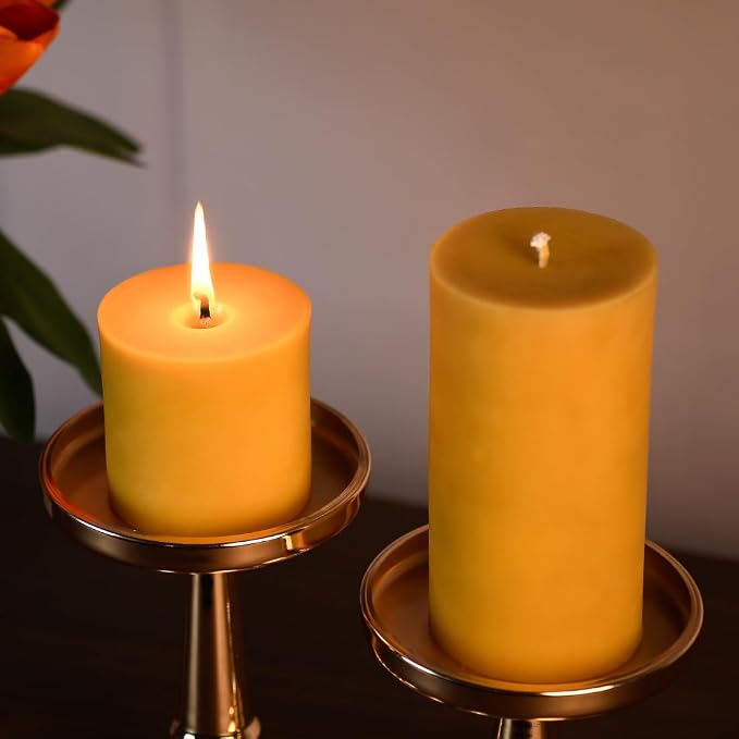 DEYBBY 3x3 inch Natural Beeswax Pillar Candle for Women, Smokeless Dripless Pure Organic Beeswax Candle with Natural Scent for Blackout Home Decoration Bath Relaxation（Yellow）