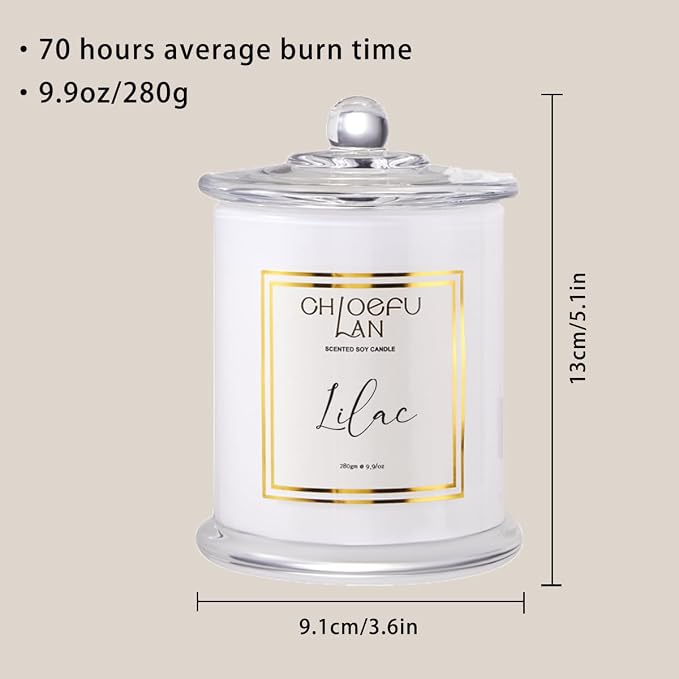 Lilac Candle, Scented Candles for Home, Wedding Gift for Women, Natural Soy Wax for Clean Burning, Luxury Glass Jar, Bridal Shower Gifts, Non-Toxic, 70 Hour Burn, 10 oz