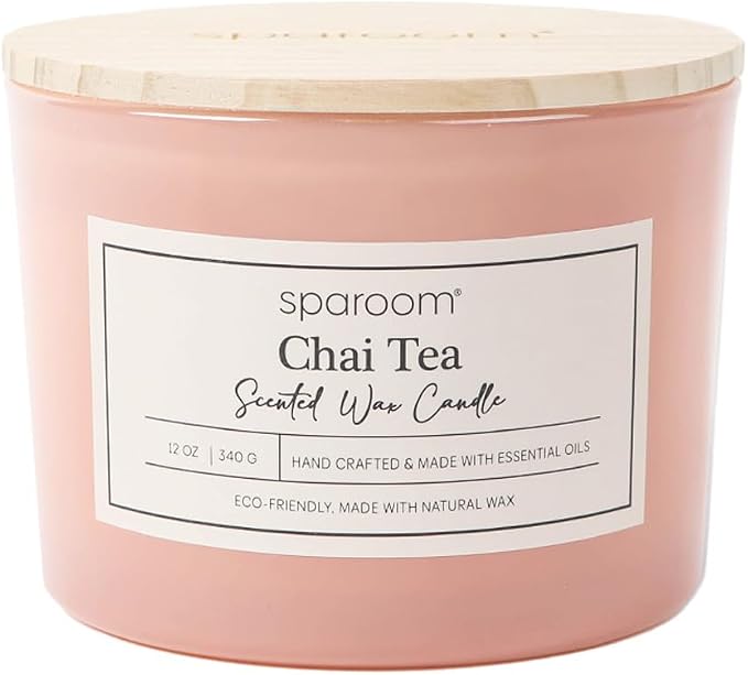 Sparoom Candle Chai Tea Scented 2 Wick Candle, 12 oz Long Lasting Non Toxic Clean Burn, Larged Colors Glass with Wooden Lid