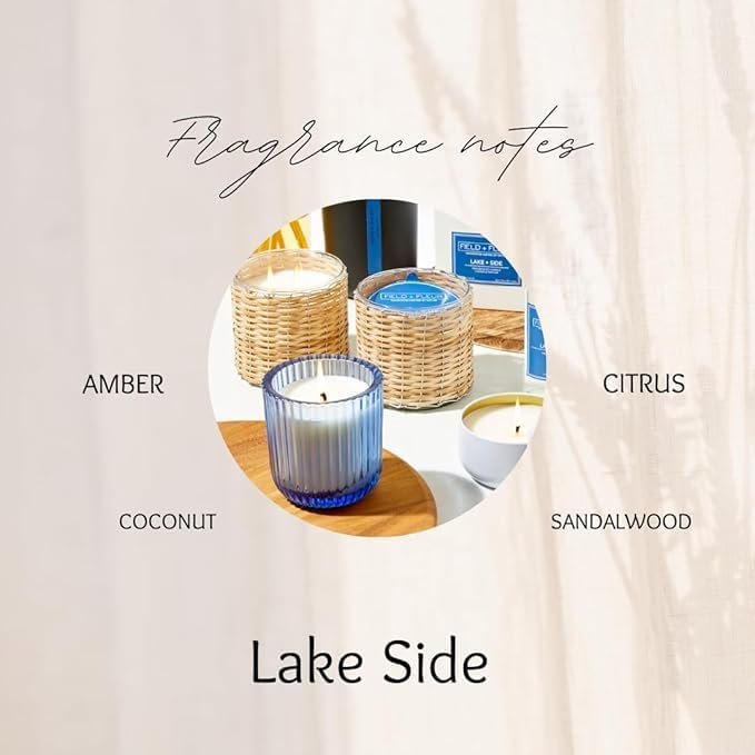 Field + Fleur - Reed Diffuser Set - Home Fragrance Diffuser - Refresh Home, Bedrooms, Bathrooms & More - Notes of Amber, Citrus, Coconut & Sandalwood - Made in the USA - Lake Side Scent - 4 oz