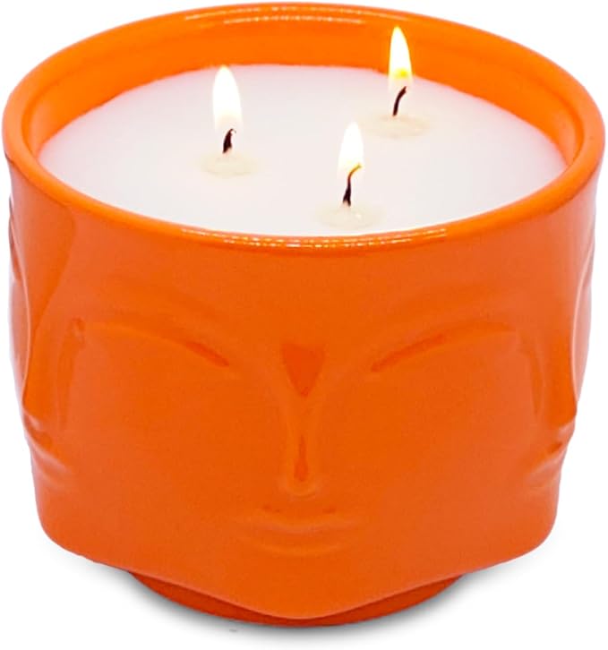 20 oz Orange Buddha Head Aromatherapy Candle, Pumpkin Scent, 3-Wick Soy Wax Candle for Relaxation and Meditation, Decorative Candle for Home Décor, Stress Relief Candle