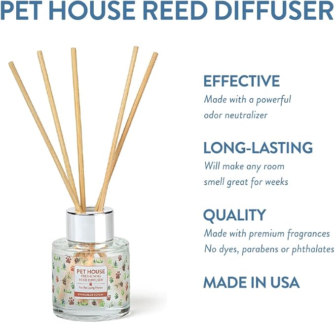 Pet House Evergreen Forest Reed Diffuser with Bamboo Sticks, Long Lasting Pet Air Freshener - Scented Oil Diffuser for Home