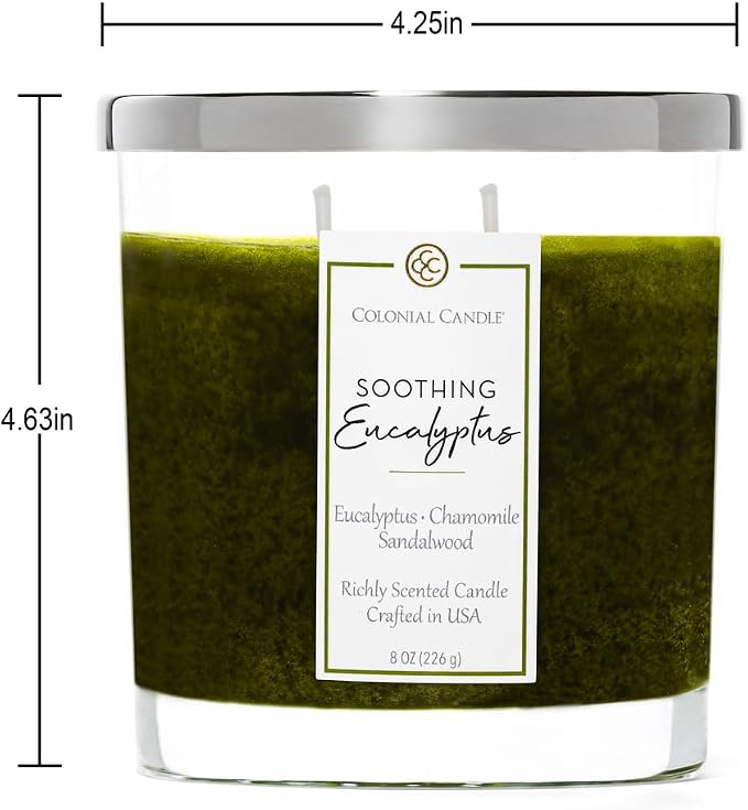 Colonial Candle Soothing Eucalyptus Scented Candle Jar, Highly Fragranced Candles for Home Scented, Mottled Wax Candle, 2 Wick, 8 oz - Made in the USA