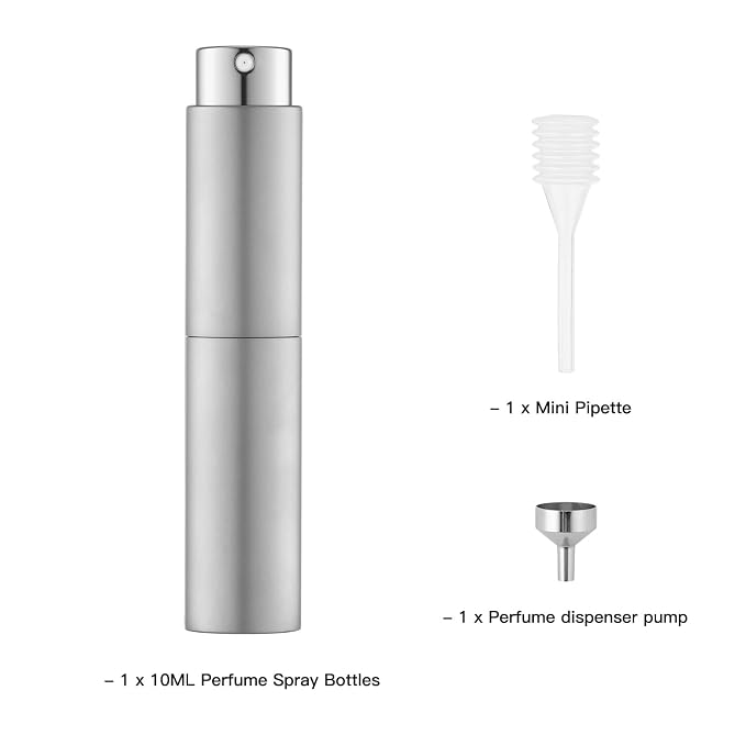 Tekson 10ml Travel Perfume Atomizer Refillable, Mini Cologne Spray Bottle Empty, Small Coffee Spray Bottle (Sliver)