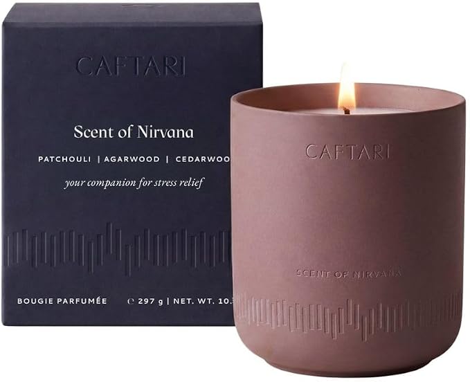 CAFTARI Scent of Nirvana Scented Candle | Oudh, Cedarwood & Patchouli | Soy Candles Non Toxic | 60-Hour Burn | Scented Candles for Home | Stress Relief Aromatherapy | Luxury Ceramic Jar | 10.5 oz