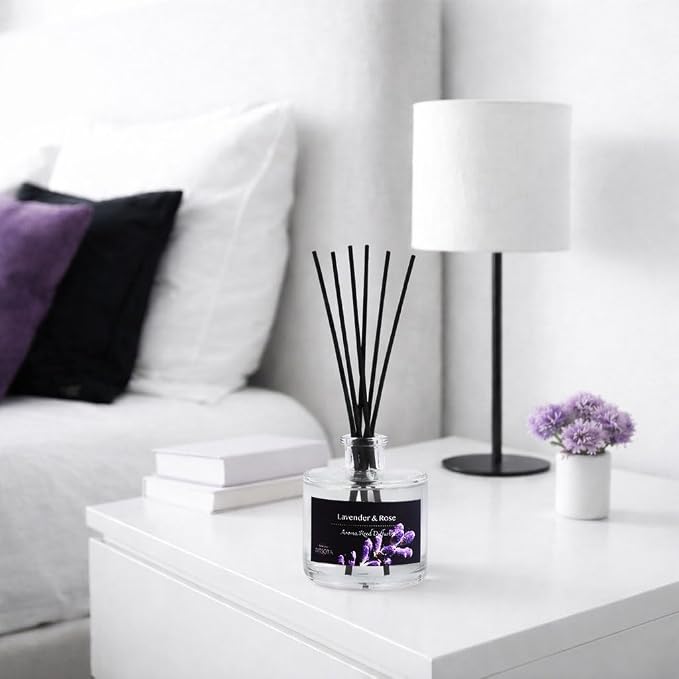 Reed Diffuser Set, Lavender & Rose 3.52 oz (100ml) Scented Diffuser with Sticks Home Fragrance Reed Diffuser for Bathroom Shelf Decor, Ideal Gift for Woman
