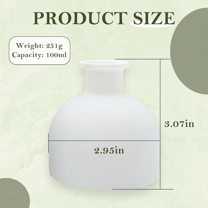 100ml 3.4oz Matte White Glass Diffuser Bottle Refillable Essential Oil Jar for Home Bathroom Office Aromatherapy Decor