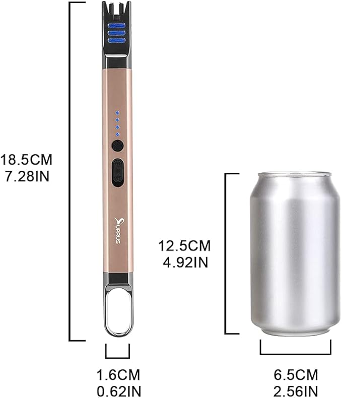 SUPRUS Candle Electric Arc Lighter Windproof Flameless USB Rechargeable Lighter with LED Light for Candle Camping BBQ Cooking (Champagne Gold)