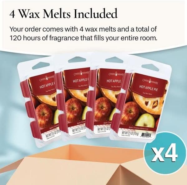Candle Warmers Etc Classic Wax Melts 2.5oz, Hot Apple Pie Fragrance (4-Pack) – Each Pack has x4 2.5 oz Wax Melts and 30 Hours of Fragrance – Perfect for bedrooms, Living Rooms, and bathrooms