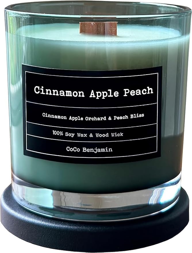100% Soy, Highly Scented, Hand Poured Soy Candle (Cinnamon Apple Peach (Wooden Wick))