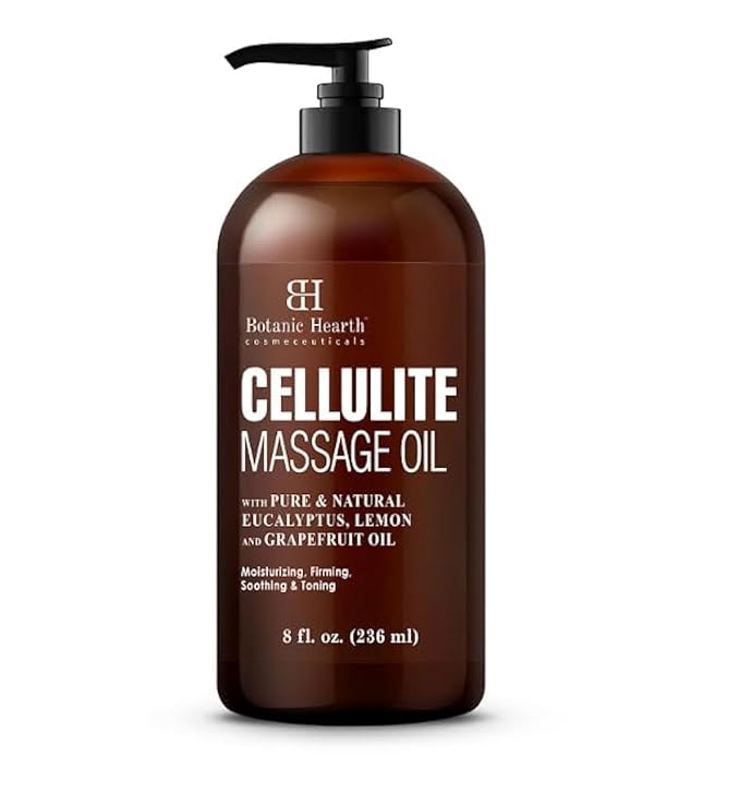Botanic Hearth Cellulite Massage Oil 8 Fl Oz| Refreshing, Relaxing Massage Oils for Muscle Relaxing & Joint Comfort | Made with Natural Oils | for All Skin Types, for Men & Women