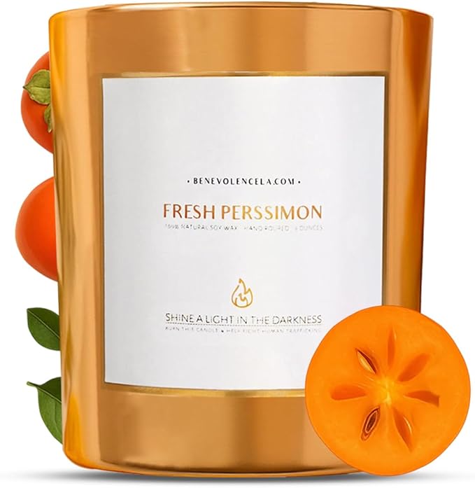 Benevolence LA Premium Fresh Persimmon Scented Candle – Long-Lasting, 45-Hour Burn – Luxury Natural Soy Wood Wick Candle for Home – Aromatherapy & Room Decor – 8oz