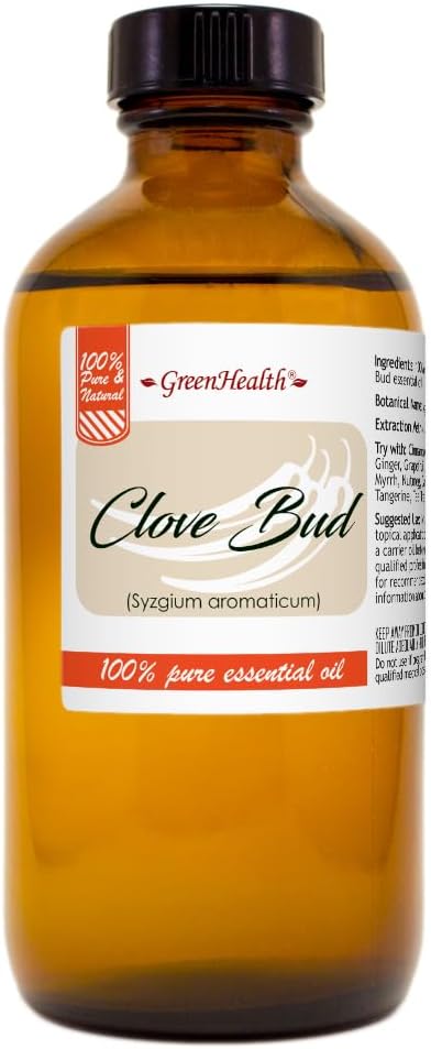 Clove Essential Oil - 8 fl oz Amber Glass Bottle w/Cap (100% Pure & Uncut) - GreenHealth (Clove Bud)