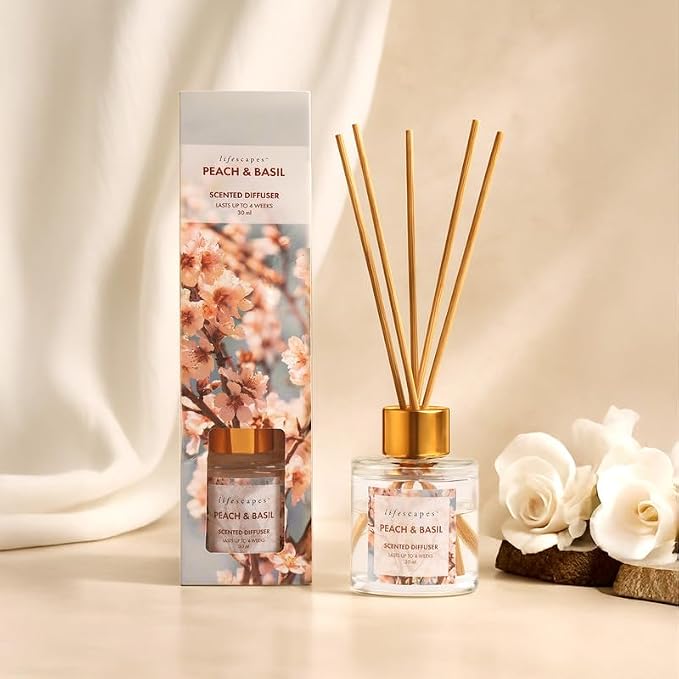 Lifescapes Reed Diffuser - 30ml Peach & Basil | Refreshing Home Fragrance for Relaxation and Dcor