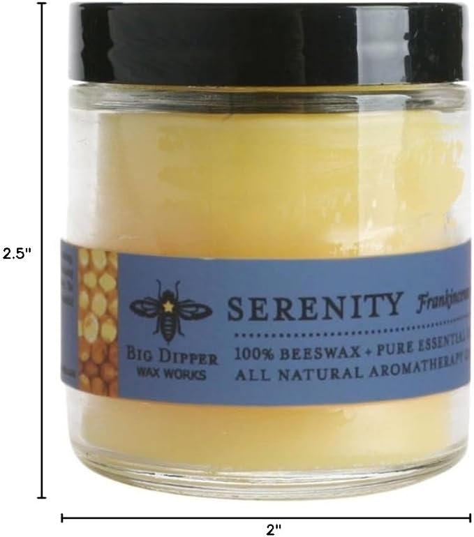 Big Dipper Wax Works Beeswax Aromatherapy Candle, Serenity, Apothecary Glass, Frankincense & Lavender Scented, 25-Hour Burn, Pure Essential Oils, 2" x 2.5"