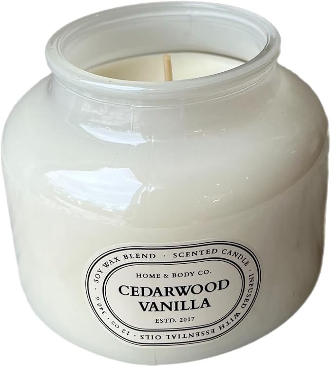 Home&Body Company Scented Candles 12 OZ Fragranced Candle, Soy Blend Wax, Infused with Essential Oils, Home Fragrances, Aromatherapy Home Scented Candles Gift, Scent: Cedarwood Vanilla