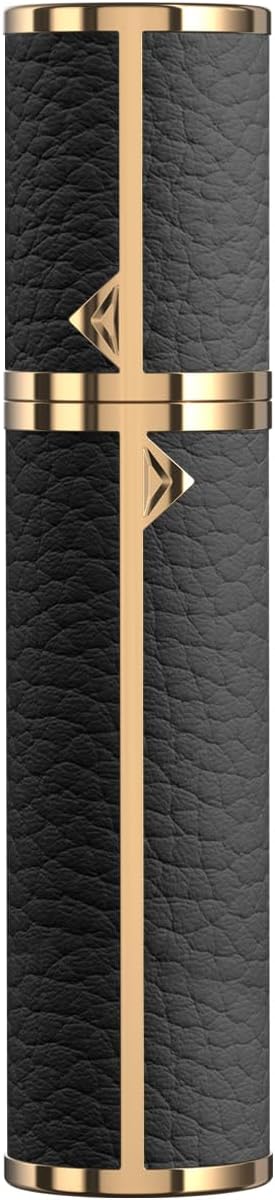 8ML Travel Perfume Refillable Atomizer, Mini Genuine Leather Cologne Sprayer, Protable Pocket Size Empty Fragrance Spray Bottle (Black)