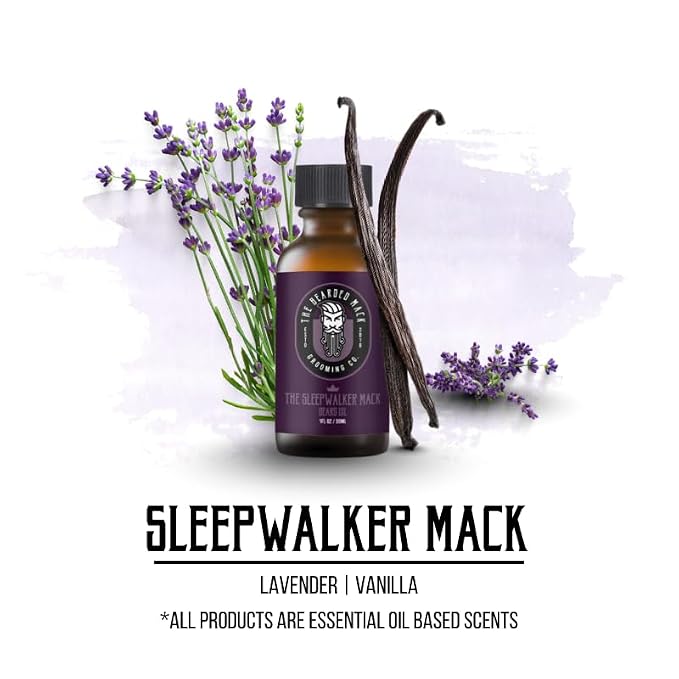 The Bearded Mack Grooming Co Beard Oil - Sleepwalker Mack - Lavender & Vanilla - Softens Beard, Removes Beard Itch & Promotes Healthy Beard Growth, 1 oz