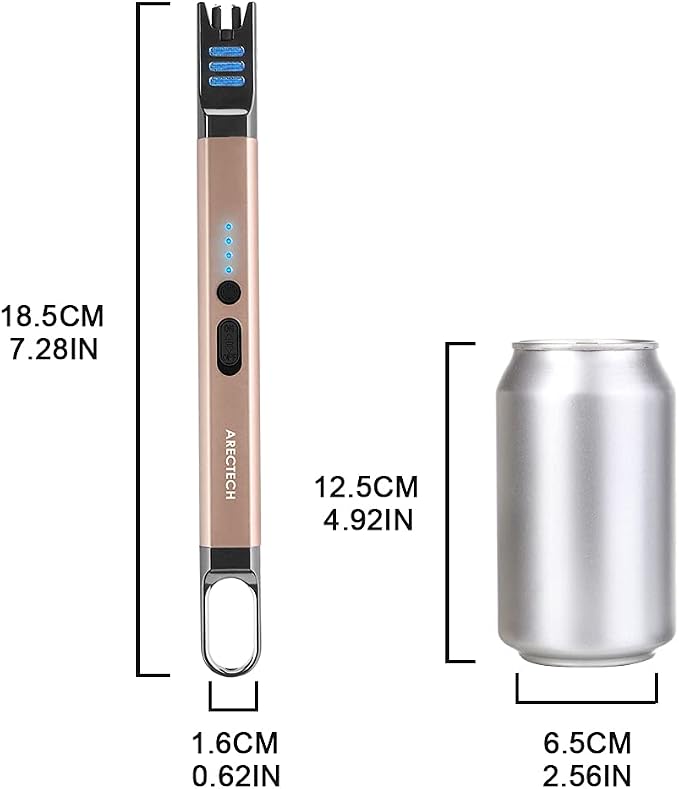 ARECTECH Electric Candle Lighter Rechargeable USB Long Lighter for Candle Cooking Camping BBQs Fireworks Champagne Gold