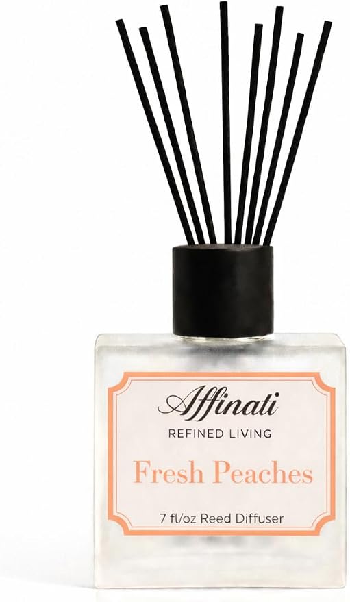 Affinati Fresh Peaches Reed Diffuser – 7.0 fl oz Home Fragrance Diffuser with 8 Reeds – Long Lasting Flame Free Room Fragrance for Bedroom, Bathroom, Office & Living Room