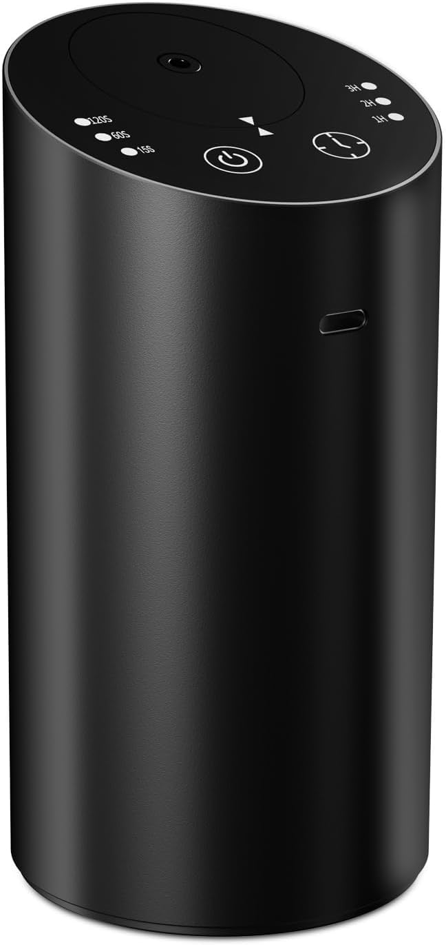 Car Diffuser, Waterless Essential Oil Diffuser with 2000mAh Battery & Timer, Adjustable Mist Cordless Aromatherapy for Car, Portable Air Freshener with Premium Aluminum Alloy & Type-C Charging (Black)